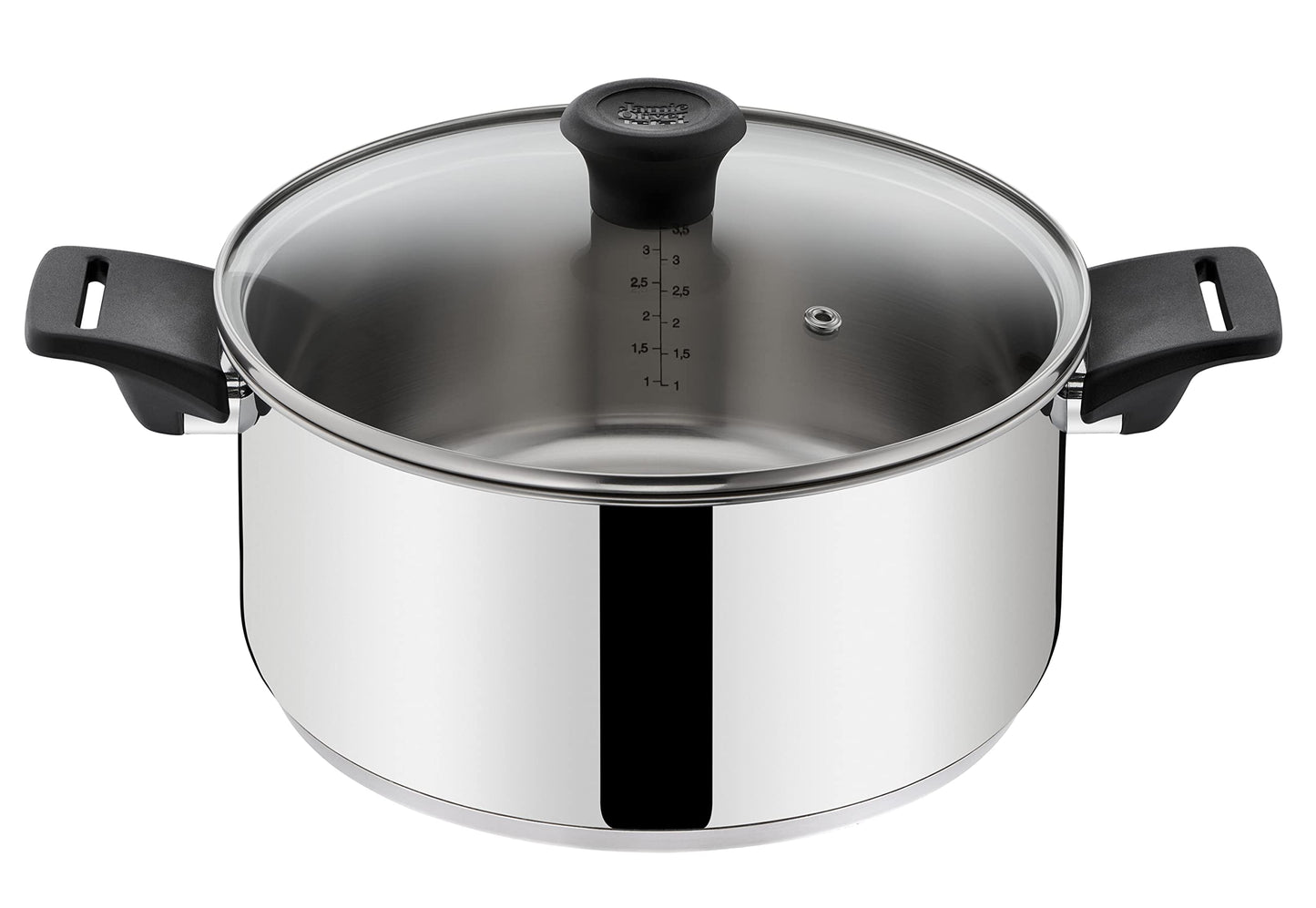 Tefal by Jamie Oliver Mainstream pot and pan set B271S7 | Stainless Steel Black Collection | Titanium Non-Stick coating | Thermo-Spot | Ergonomic Soft-Touch handles | Induction compatible