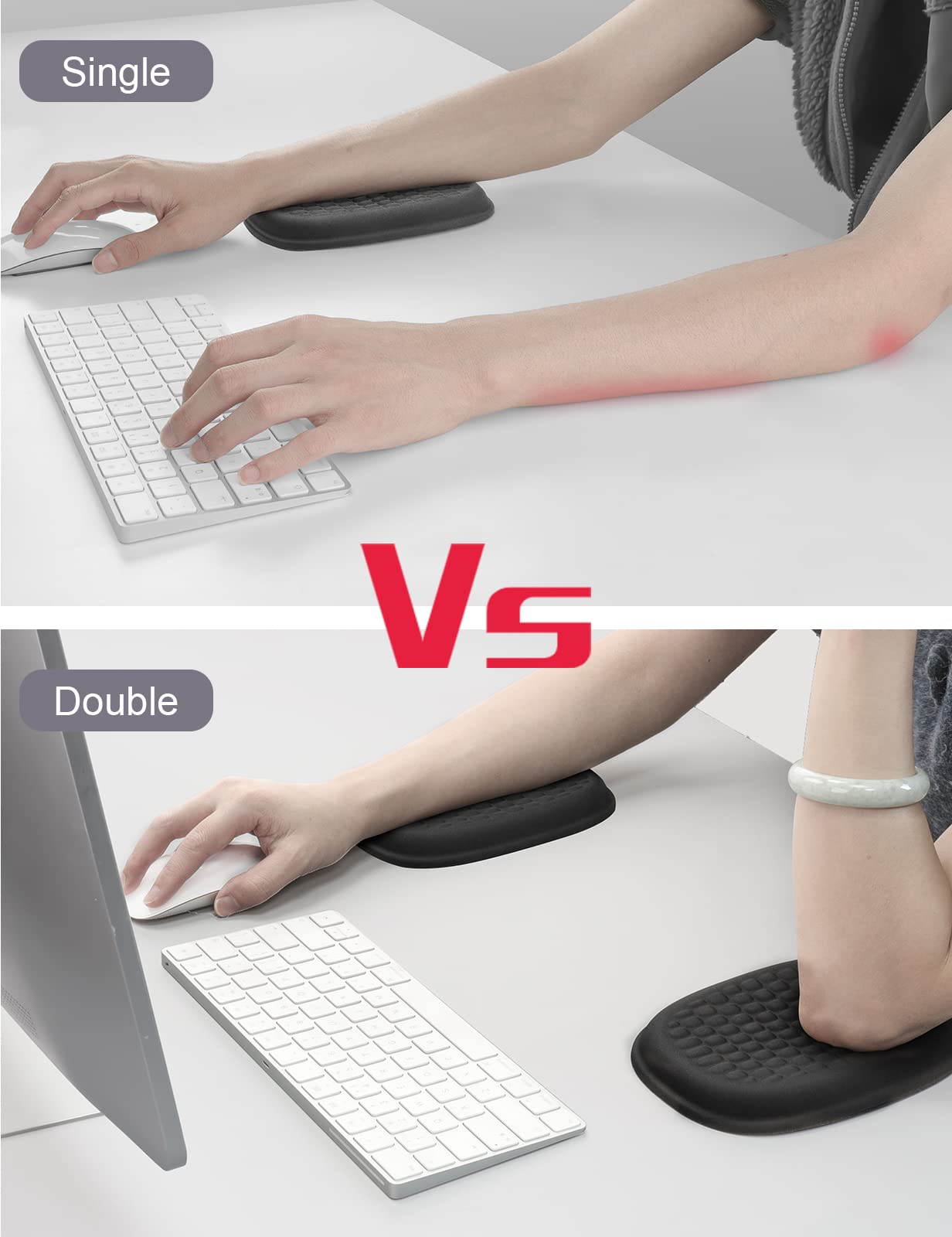 Vaydeer Wrist Rest Pad - Ergonomic elbow protector with gel armrest for desk, memory foam armrest support for office, gaming, computer, laptop, Mac - Black, 1 pair