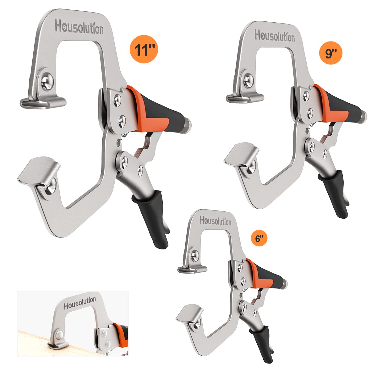 Housolution C-Clamp Set, 3 Pieces Non-Slip Quick Release Clamp Pliers Heavy Duty Vise C Clamp with Swivel Pads Swivel Screws for Cabinets Welding Fast Easy Assembly, Black