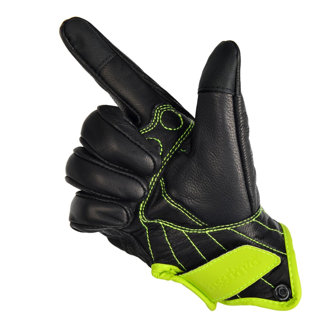 Harssidanzar Women's Full Finger Goatskin Leather Touchscreen Motorcycle Gloves GL016EU, Yellow Green, Size XS