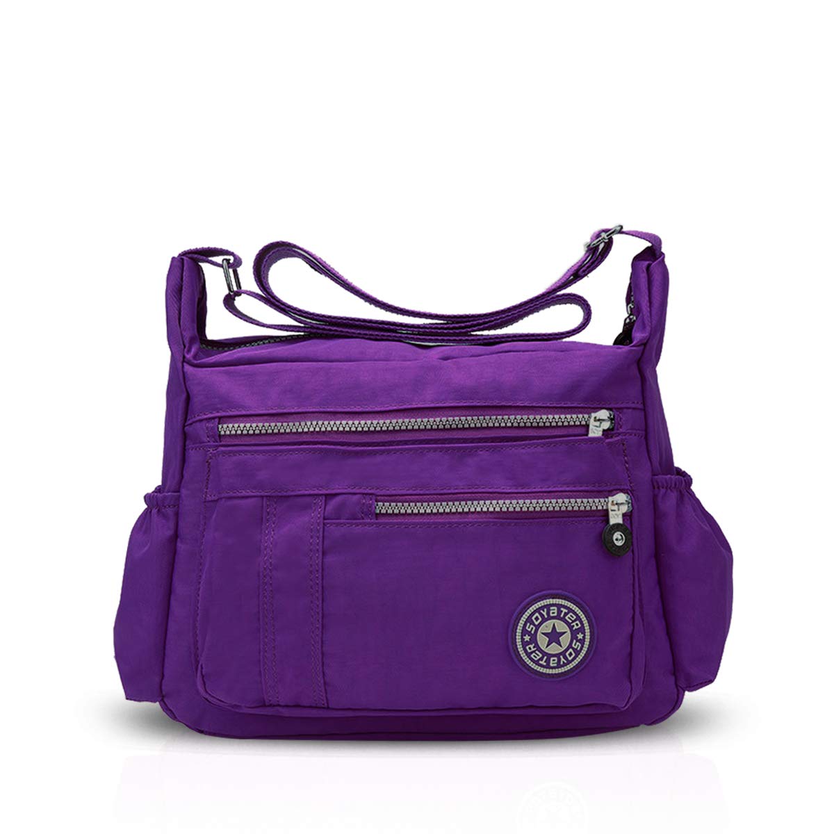 NICOLE & DORIS Women's Shoulder Bag Casual Crossbody Messenger Bag Nylon Dark Purple with Multiple Pockets Zipper Bag