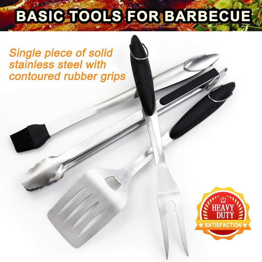 POLIGO 5-piece Grill Tools Set - Premium extra thick, stainless steel BBQ accessories - portable grill kit - perfect for birthdays, for men and women.