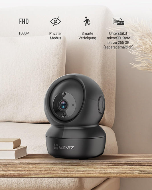 EZVIZ 2MP WiFi IP Camera, PT Indoor Surveillance Camera with Two-Way Audio, Motion Tracking, IR Night Vision for Pets, Dogs, Baby Monitor Compatible with Alexa, C6N Black, 1080p