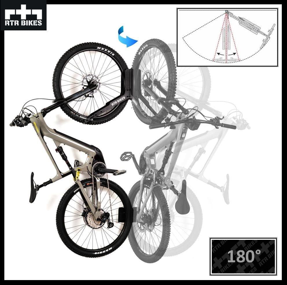 RTR BIKES Kranked Twist Pro-Hanger/Wall Mount Bike Swivel Bracket - Perfect for garages or bike shops.