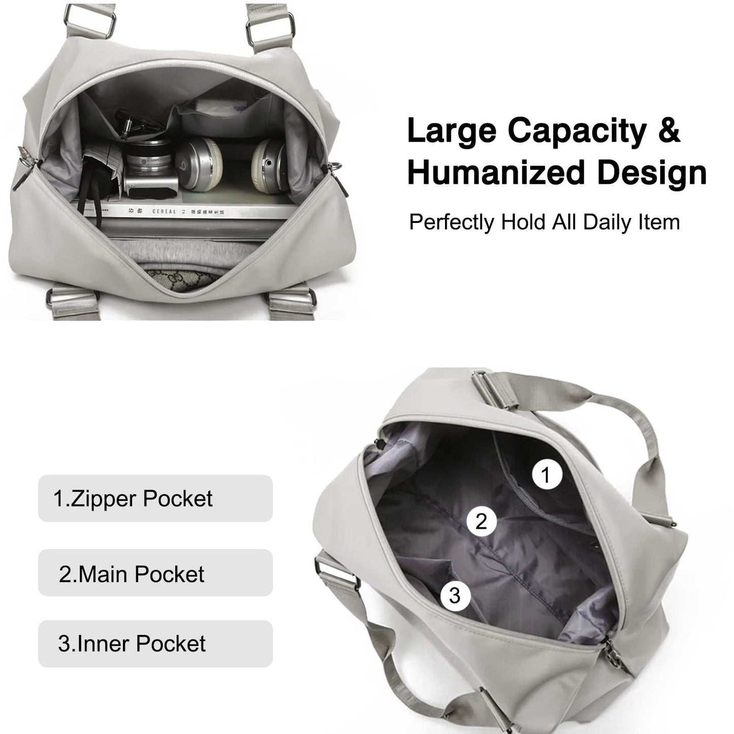 FANDARE Ultralight Travel Bags Carry-on Sports Bag for Men and Women Shoulder Bag Overnight Weekend Clinic Handbag Swim Bag Training Bag Black