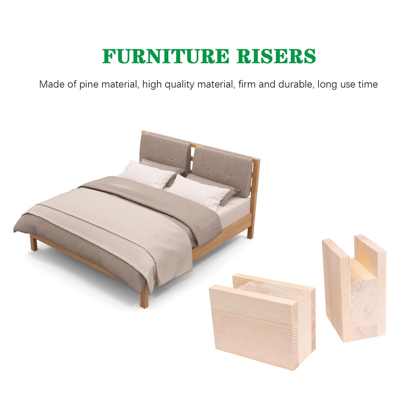 Furniture legs, 10 x 7 x 13.5 cm, groove width 4 cm, wood, table, desk, bed risers, furniture legs, 4 pieces