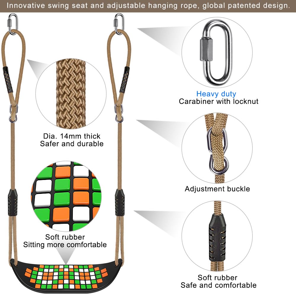 SELEWARE Swing Outdoor Kids Swing Seat - Indoor Adult Swing Board Adjustable Height with Adjustable Rope Garden Kids Swing Non-slip Backyard Garden Swing