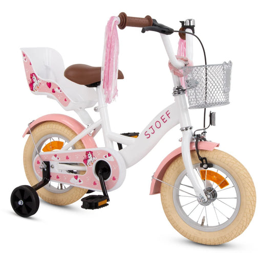 SJOEF Dolly kids' bike 12 inch | For ages 2-4 | Girls'/youth bike | Clothing size from 90 to 105 cm | Includes training wheels - White