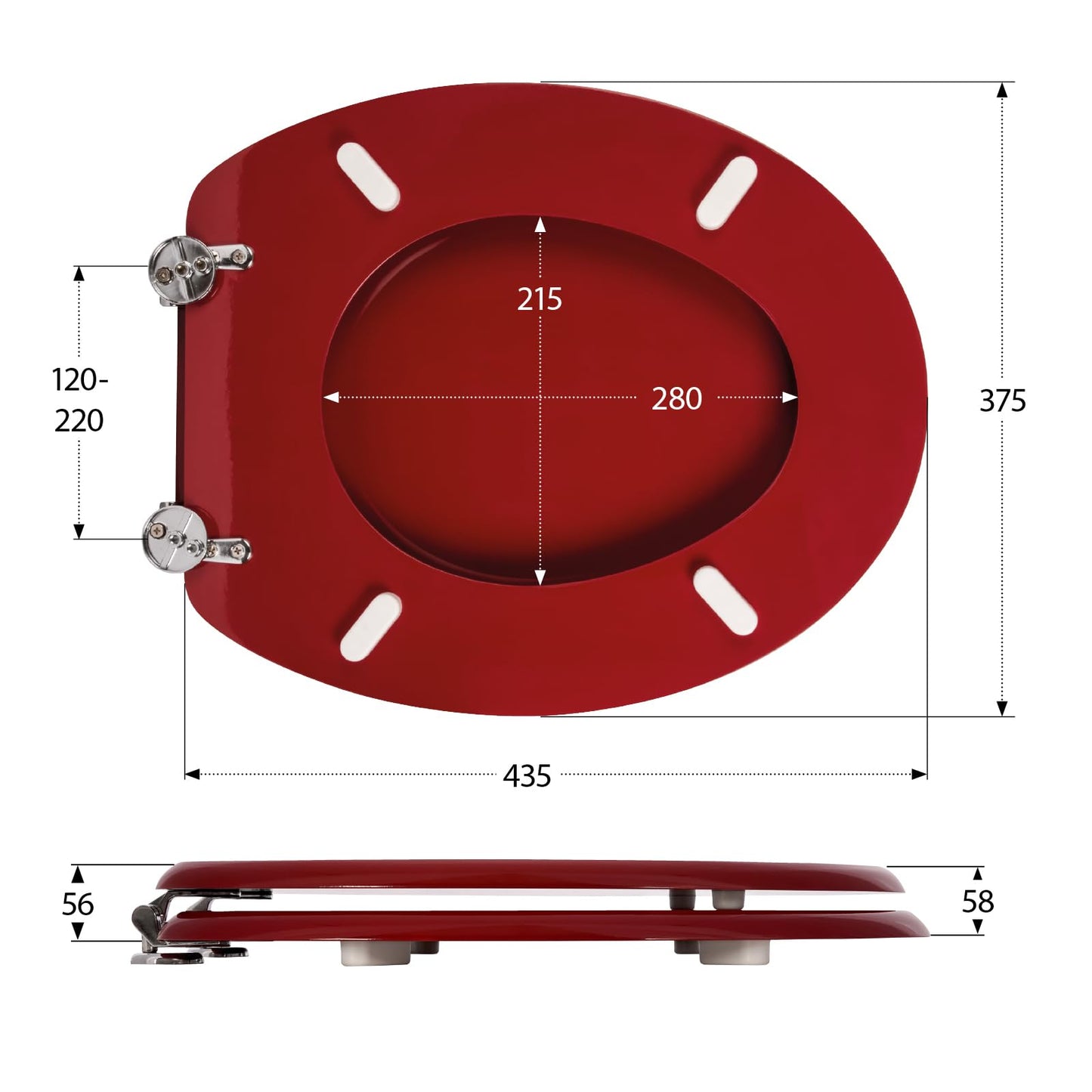 'aquaSu® Toilet Seat Red Venezia | Stable wooden core | Metal hinge | Universal O-shape | Oval toilet seat | Standard toilet seat | Toilet seat & lid | Dark red | 21898 6'
