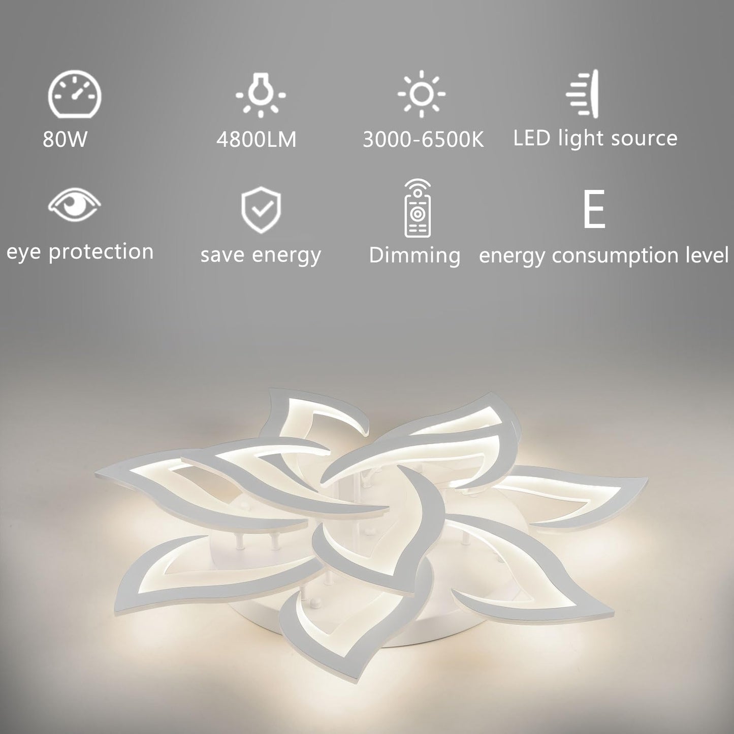 Sky angle LED ceiling light Dimmable, living room lamp with remote control, bedroom ceiling light modern ceiling lighting, Dimming 10 heads/Ø85cm/90W.