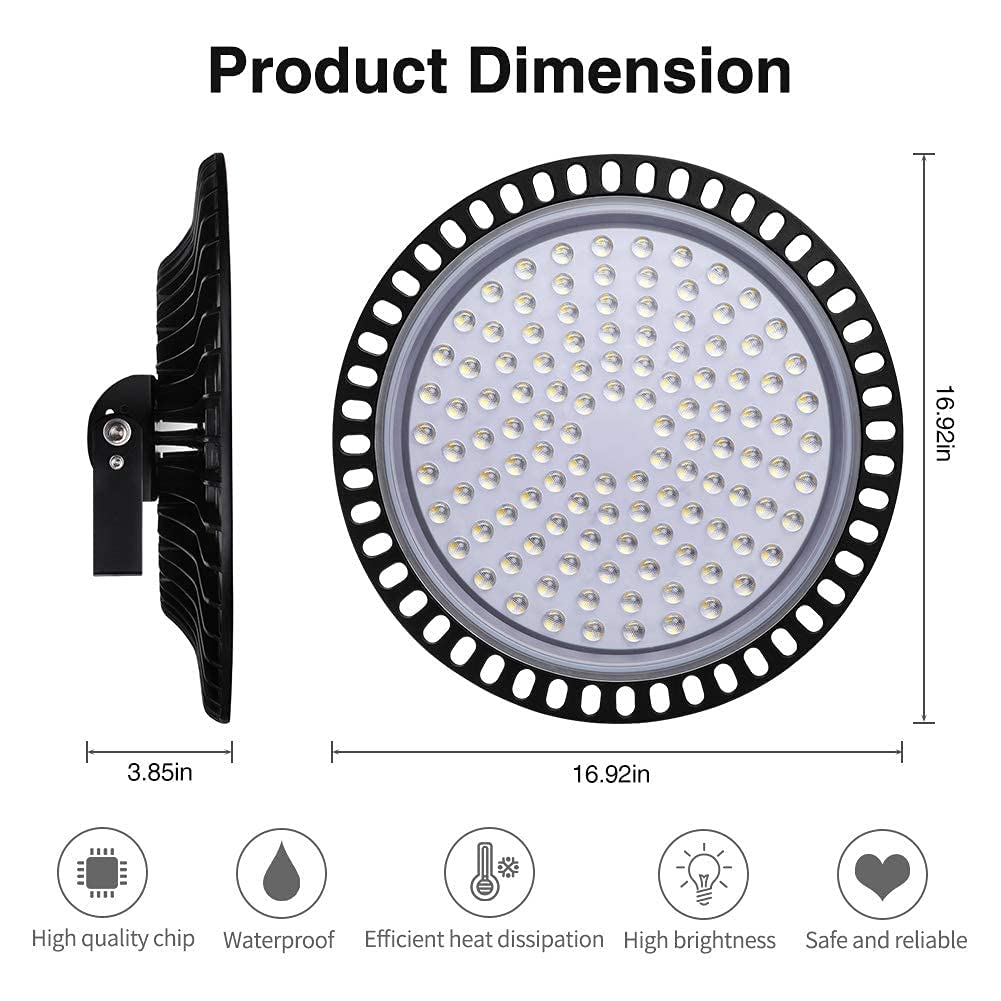 Papasbox 500W LED UFO industrial lamp high bay light, LED high bay light industrial fixture chandelier workshop lamp, hall lighting, cool white 6000-6500K, beam angle 120°.