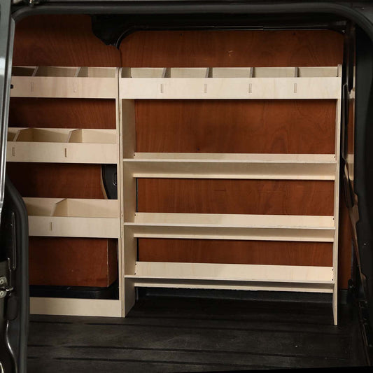 Vanify - Compatible with Mercedes VITO L2 (Long) 2003+ vehicle racking system. Includes vehicle shelves, tool boxes, and rear shelf.