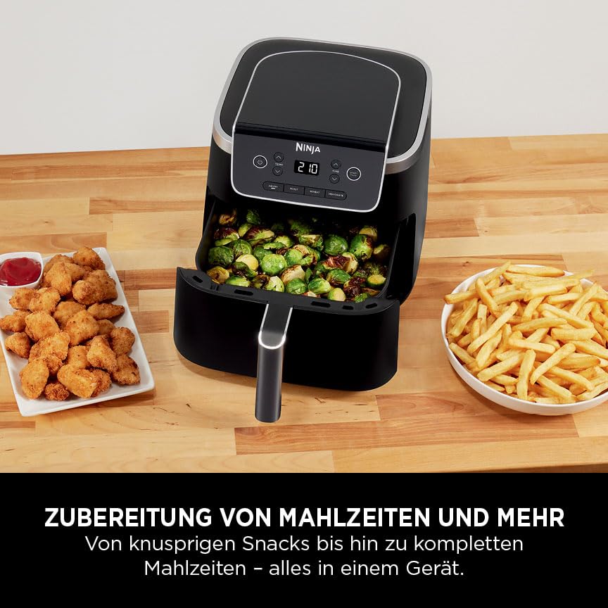 Ninja PRO Air Fryer, 4.7L, single-basket air fryer, 4-in-1, for 1-2 servings, digital, cook from frozen, non-stick drawer & crisper basket, black AF140EU.