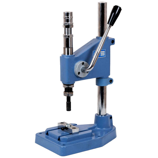 GETMORE Parts eyelet press set consisting of spring punch press + eyelet tool + 500 pieces of eyelets according to DIN 7332, brass, silver nickel-plated, 12 mm