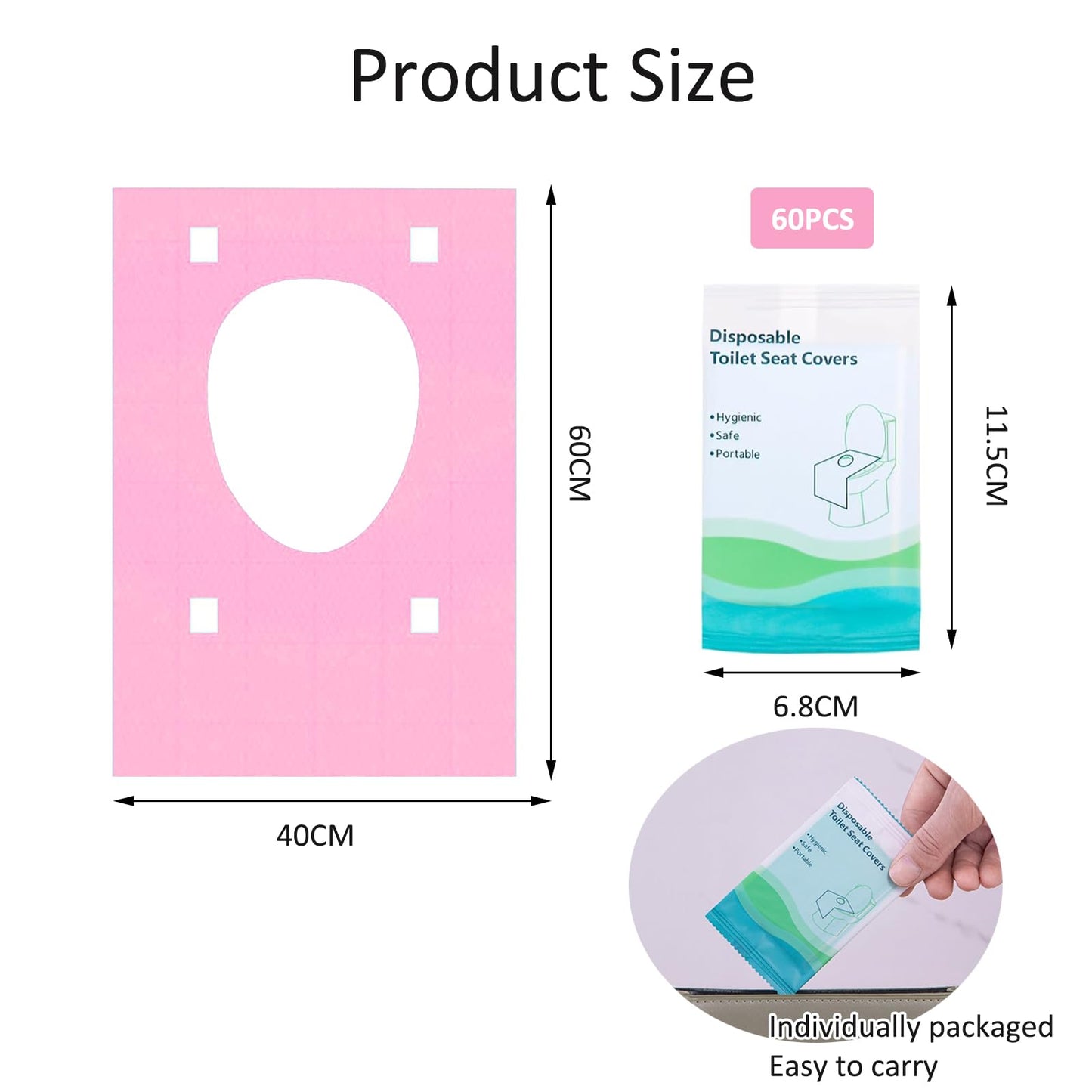 60 pieces Disposable Toilet Seat Covers, Disposable Toilet Seat Cover, Toilet Seat Cover for Kids and Adults Universal Potty Training Toilet Training, Individually Packaged (Pink)