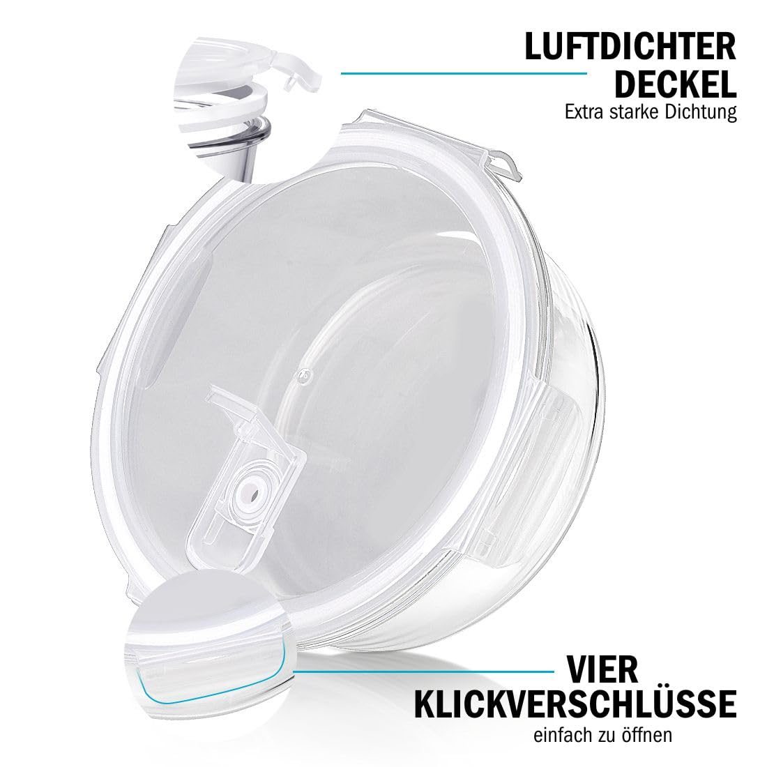 Igluu Meal Prep Round Glass Food Storage Containers with Lid (5-Pack + 1 Spare Lid) – microwave, oven, freezer, dishwasher safe, leak-proof – 840 ml – 1 Compartment - BPA-free Borosilicate Glass
