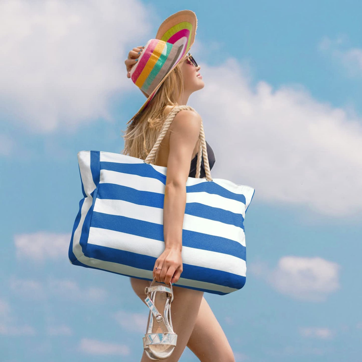 oscaurt beach bags for women, Large Waterproof Beach Bag with Zipper Beach Bags Waterproof Sandproof Swim Pool Bag Large Tote
