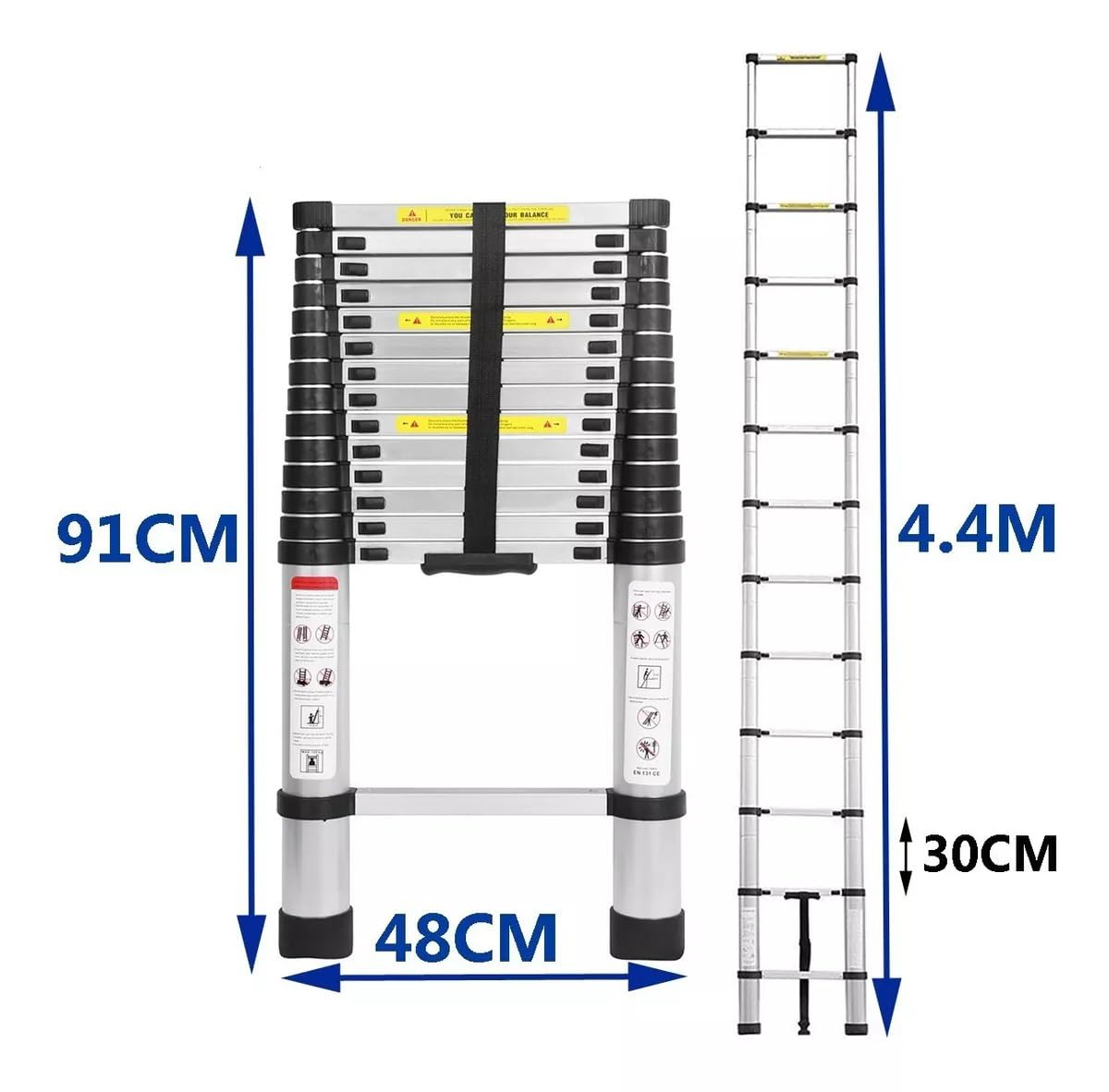 14.5FT portable multipurpose aluminum telescoping ladder, 4.4M retractable foldable ladder extension climbing stable ladder, 330lbs max load, step ladder with non-slip rubber feet.