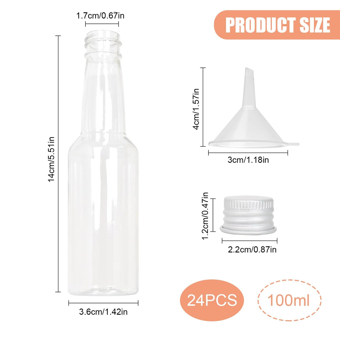 24 mini bottles, 100ml plastic bottles, empty small liquor bottles with funnel, miniature bottles with cap, alcohol bottles sauce bottles for weddings parties (gold cap)