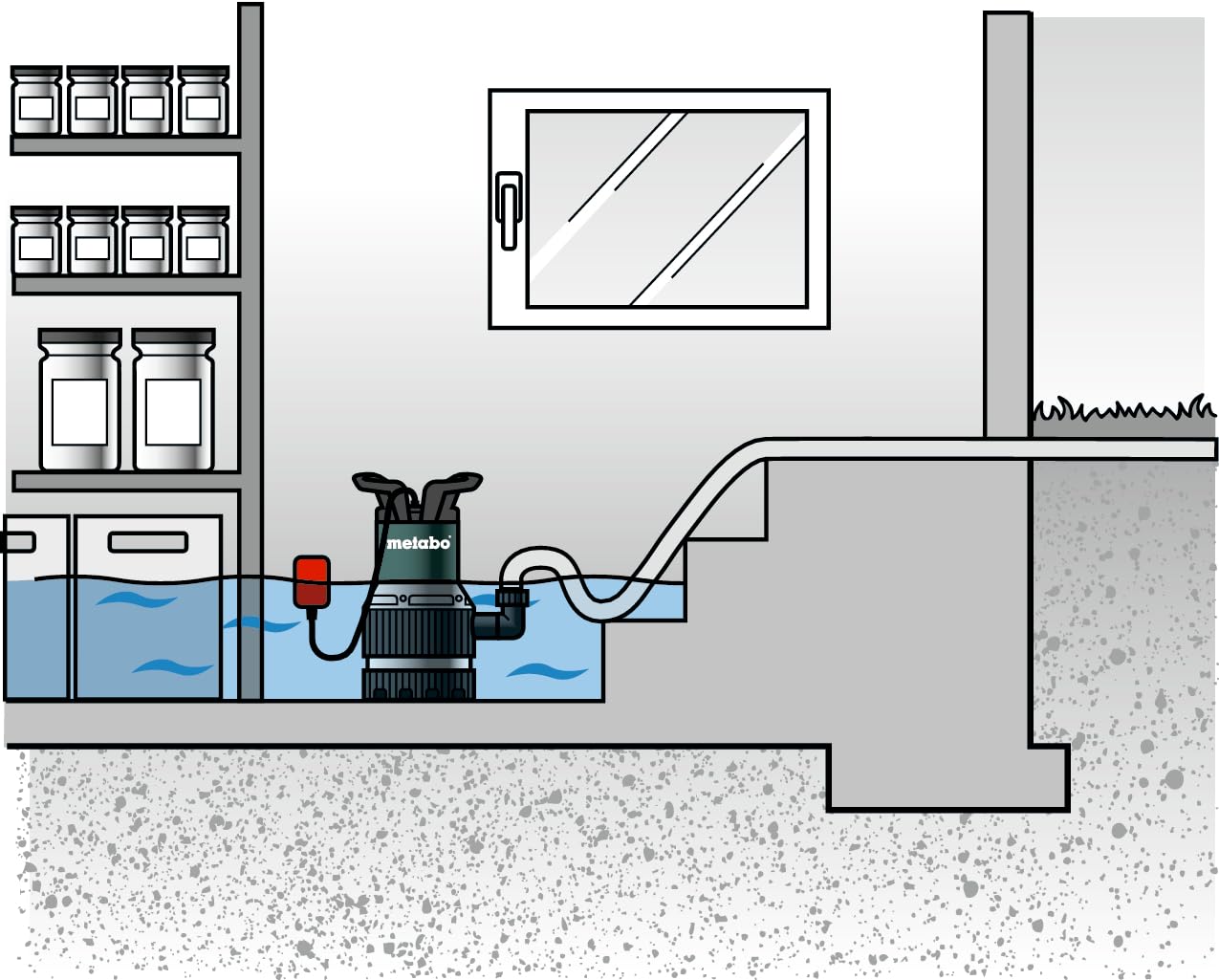 Metabo Combo Submersible Pump TPS 14000 S Combi - 0251400000 - Rated power input: 770 W - Max. Flow rate: 14000 l/h and max. Delivery head 8.5 m - Max. Immersion depth: 7 m - 245 x 179 x 360 mm