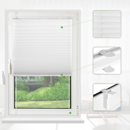 Deswell pleated blind without drilling clamp fix white W85 x H120 cm Pleated blind sun protection and privacy blinds Easyfix pleats translucent blind for windows & doors