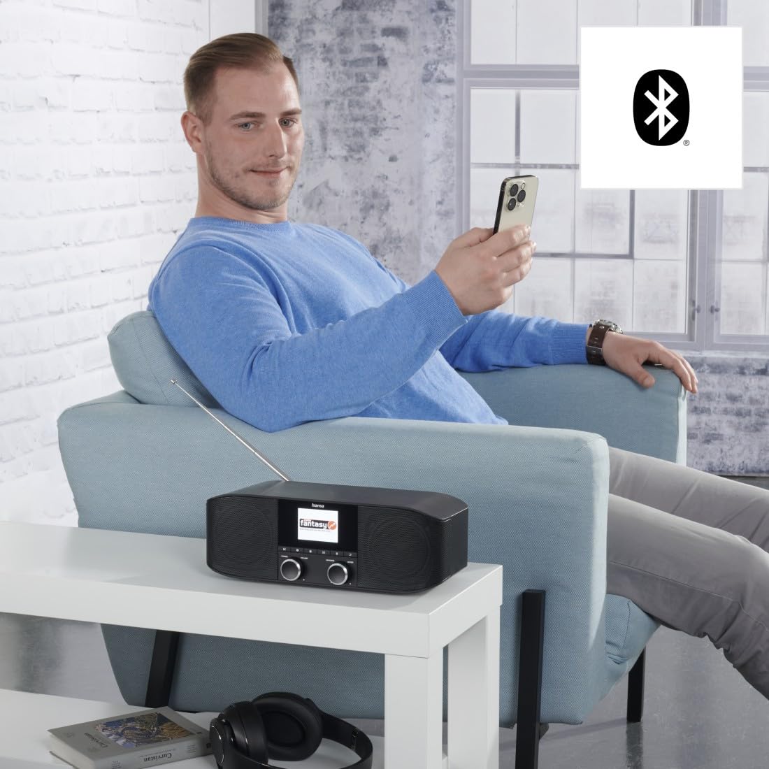 Hama DAB+ Radio with Bluetooth - Kitchen Radio DR1410BT Digital Radio Stereo, Alarm Clock, Headphone Jack Aux 3.5mm, FM, Color Display - Black