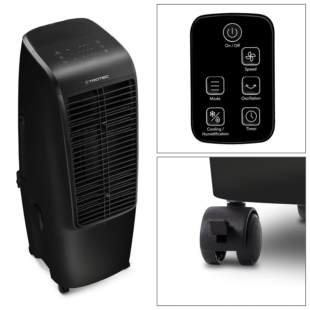 TROTEC Air Cooler with Water Cooling PAE 51 B - Portable 4-in-1 Air Cooler: air cooling, ventilation, air freshening, and air purification, 4 fan speeds, 20 l tank, room size up to 60m² / 150m³.