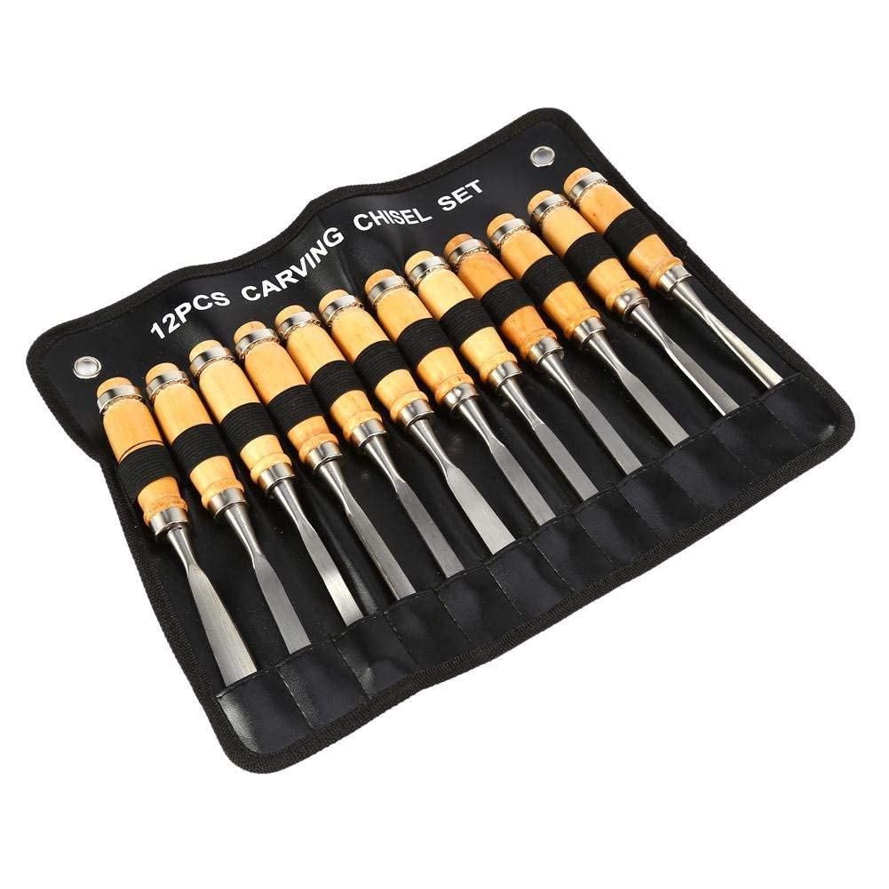 Wood Carving Tools, Gouges, Wood Carving Chisel Set 12Pcs Professional Carving Sharp Woodworking Tools with Bag Ideal for Beginners