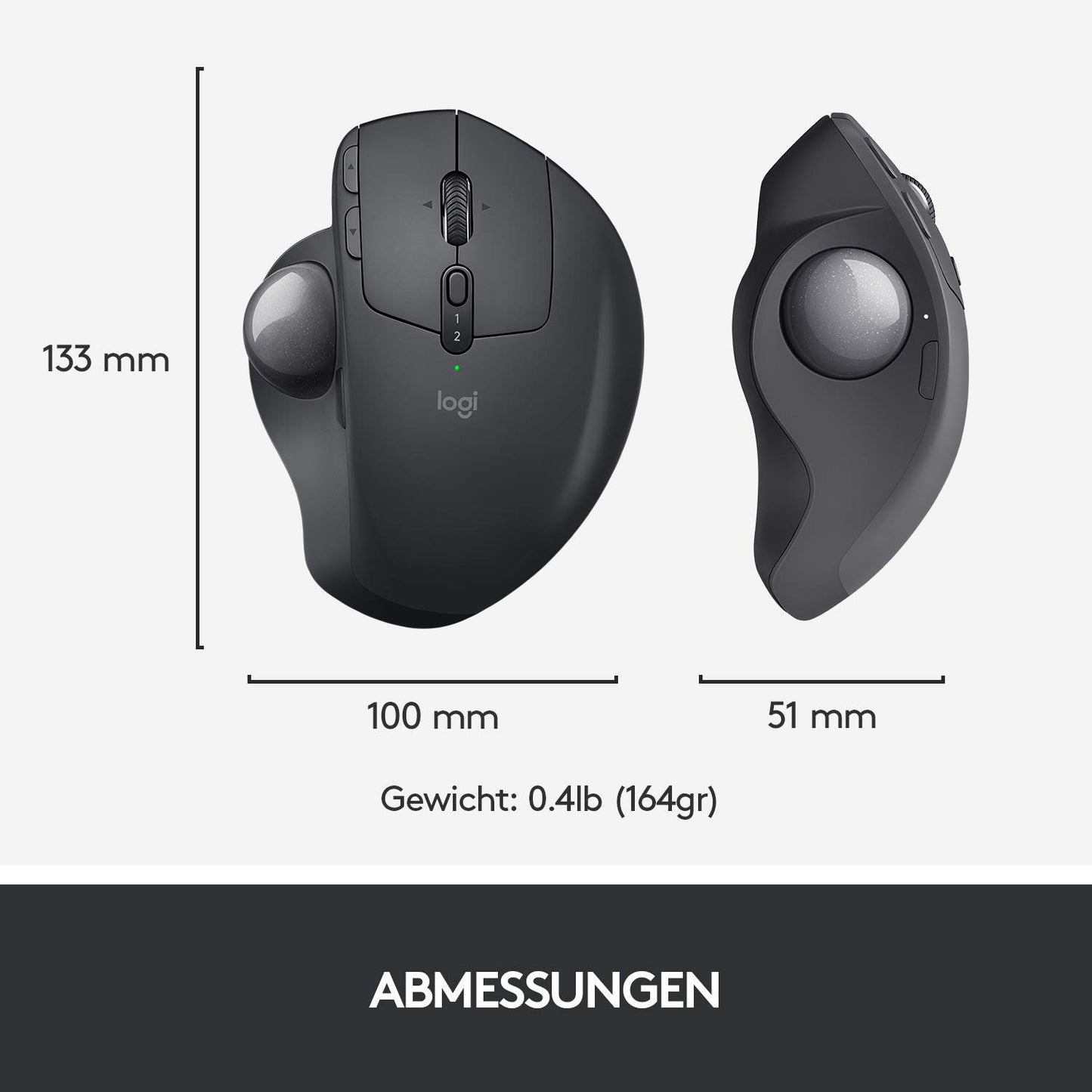 Logitech MX Ergo Wireless Ergonomic Trackball Mouse, 2.4GHz connection via Unifying USB receiver, 4-month battery life, adjustable angle, multi-device, PC/Mac/iPadOS - Graphite