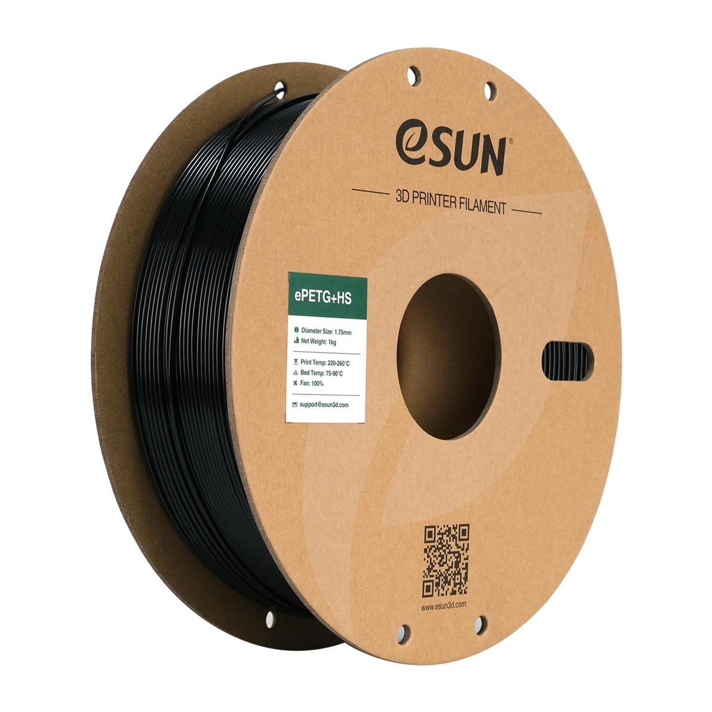eSUN PETG Filament 1.75mm, PETG+HS High Speed 3D Printer Filament, Accuracy +/- 0.03mm, 1KG spool (2.2 LBS) Speed PETG for 3D High Speed Printers, Solid Black.