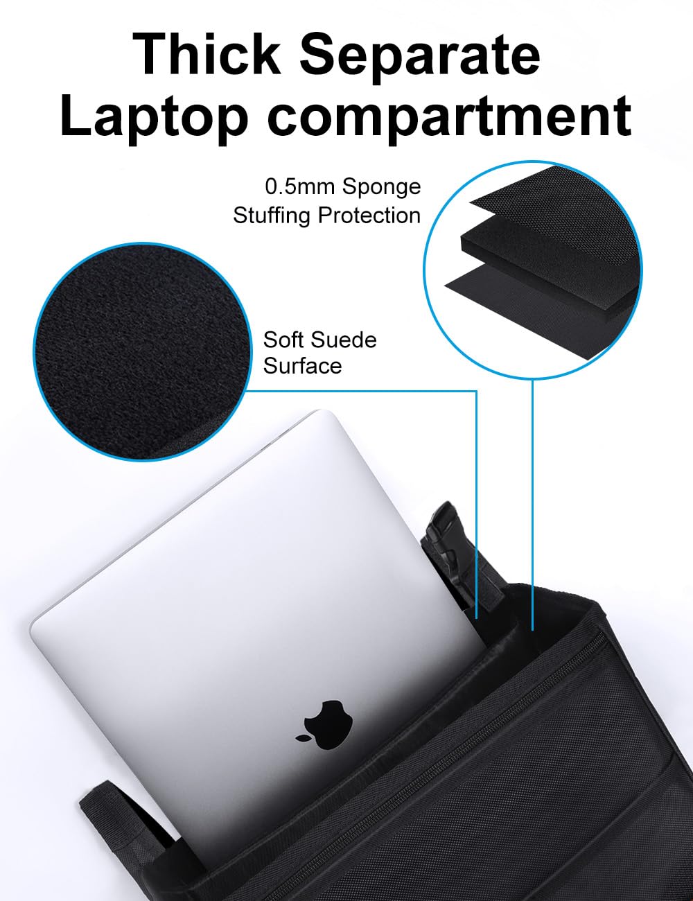 Smof Car Organizer for Front Seat/Passenger Seat, Backseat Hanging Car Seat Organizer for Files, Office Supplies, Backseat Organizer for Kids with Separate Laptop Pocket (Black)