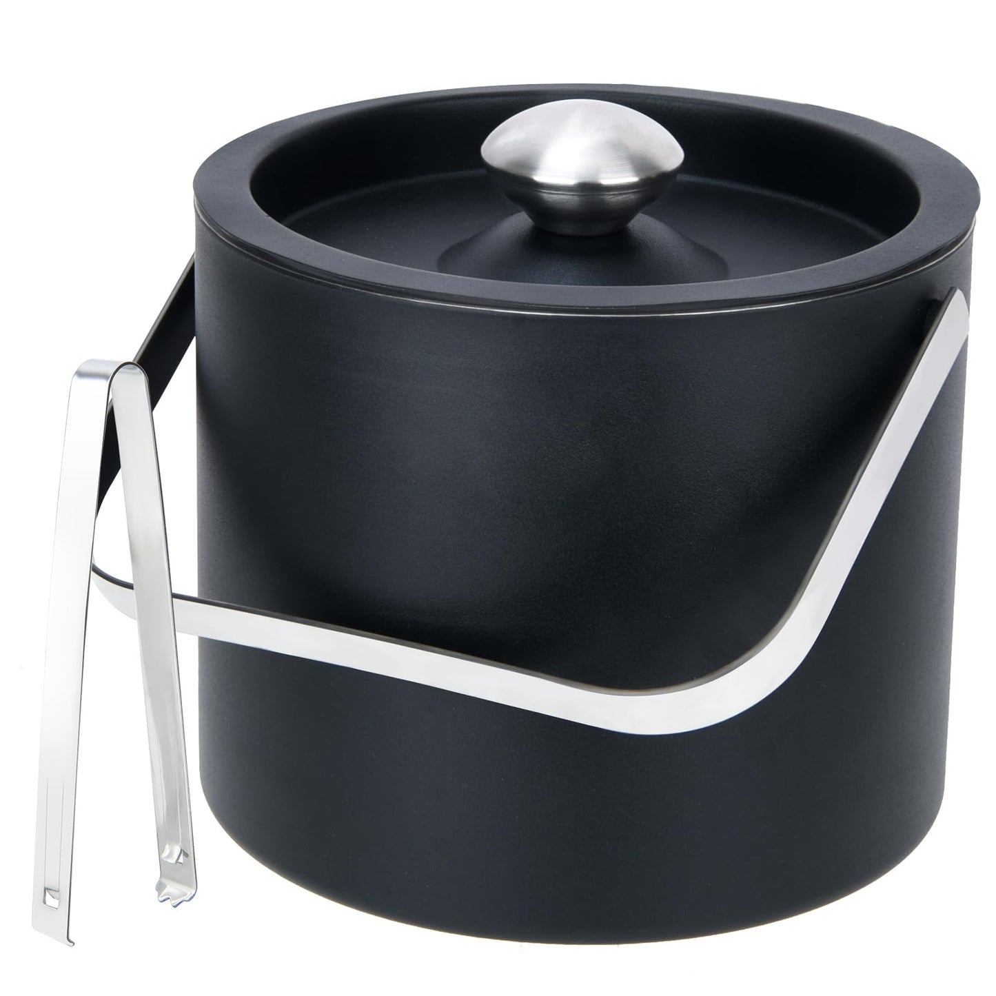 3L Modern insulated ice bucket with silicone lid,stainless steel ice cube container,double-walled stainless steel ice bucket,ice container for ice cubes ice bucket with strainer tongs,ice cooler for beer,champagne,wine