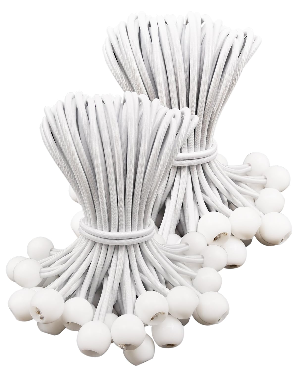 Bungee cords with ball 15cm - 100 pieces Tarp straps with ball, short bungee cords, tent ball bungee cords, tarpaulin fastening tent bungees, expansion loop for tarp (White)