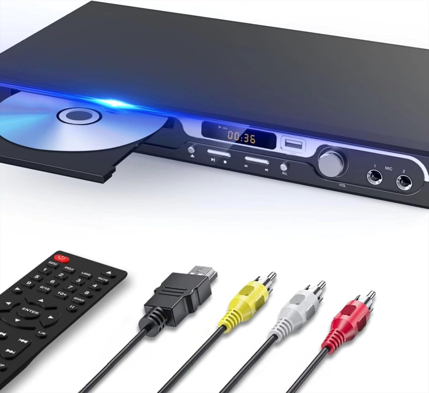 Maite 1080P HD DVD Player for TV - Region Free with dual microphone inputs, USB & HDMI/AV output, metal buttons, and Dolby sound