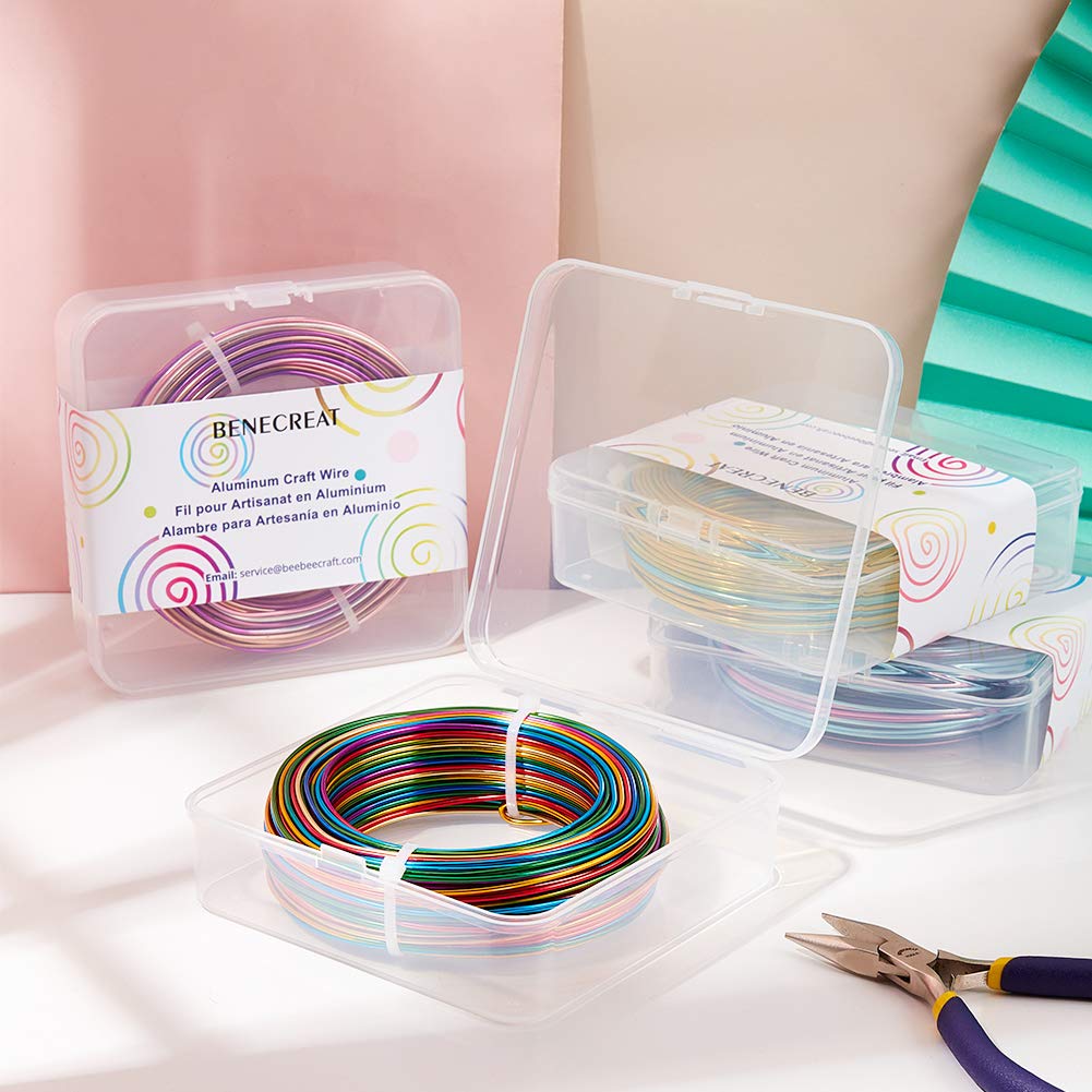 BENECREAT Multicolor Jewelry Craft Aluminum Wire (15 Gauge/1.5mm, 136 ft/41m) Bendable metal wire with storage box for jewelry beads craft project - Silver, Pink, Brown, Purple, Siena.