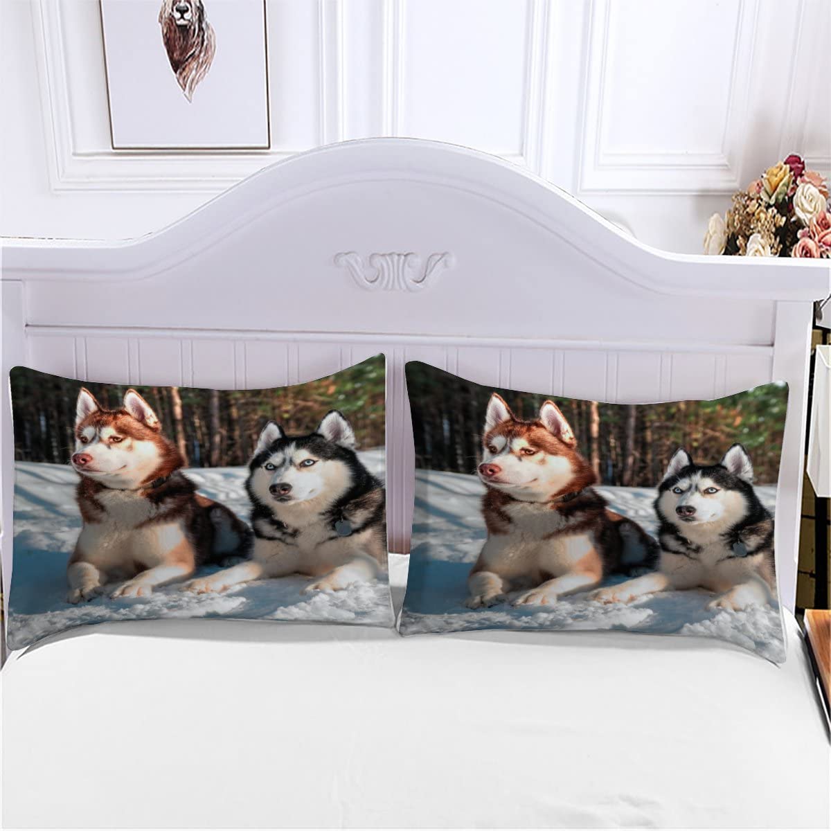 Bedding 135×200 3D Digital Print 2-piece Husky Dog Bedding Sets Children Microfiber with Zipper Animal Pattern Soft Boys Girls Bedding Duvet Cover with Pillowcase 80x80 cm