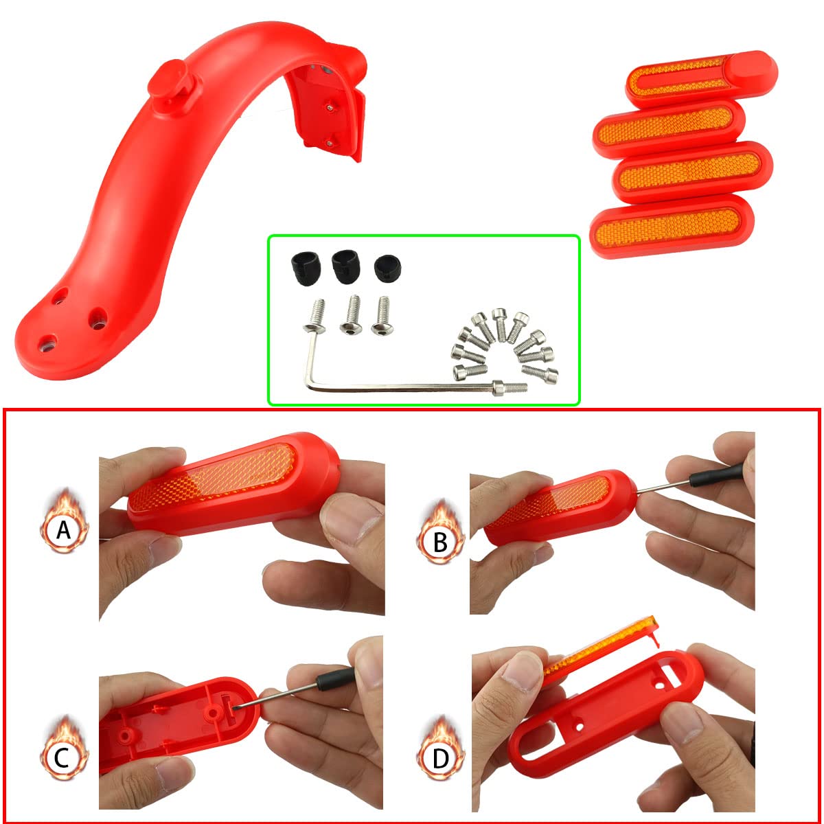 Gleamydot Electric Scooter Front Guard and Rear Wheel Fender Grips Kit Compatible for Adult Mi Xiaomi 1S Essential Pro2 Electric Scooter 3 Electric Scooter Accessories (red)