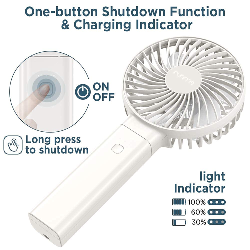 Funme handheld fan battery powerful wind small quiet fan one-touch off/washable/low power display USB fan 4 levels portable personal foldable desk fan for on-the-go