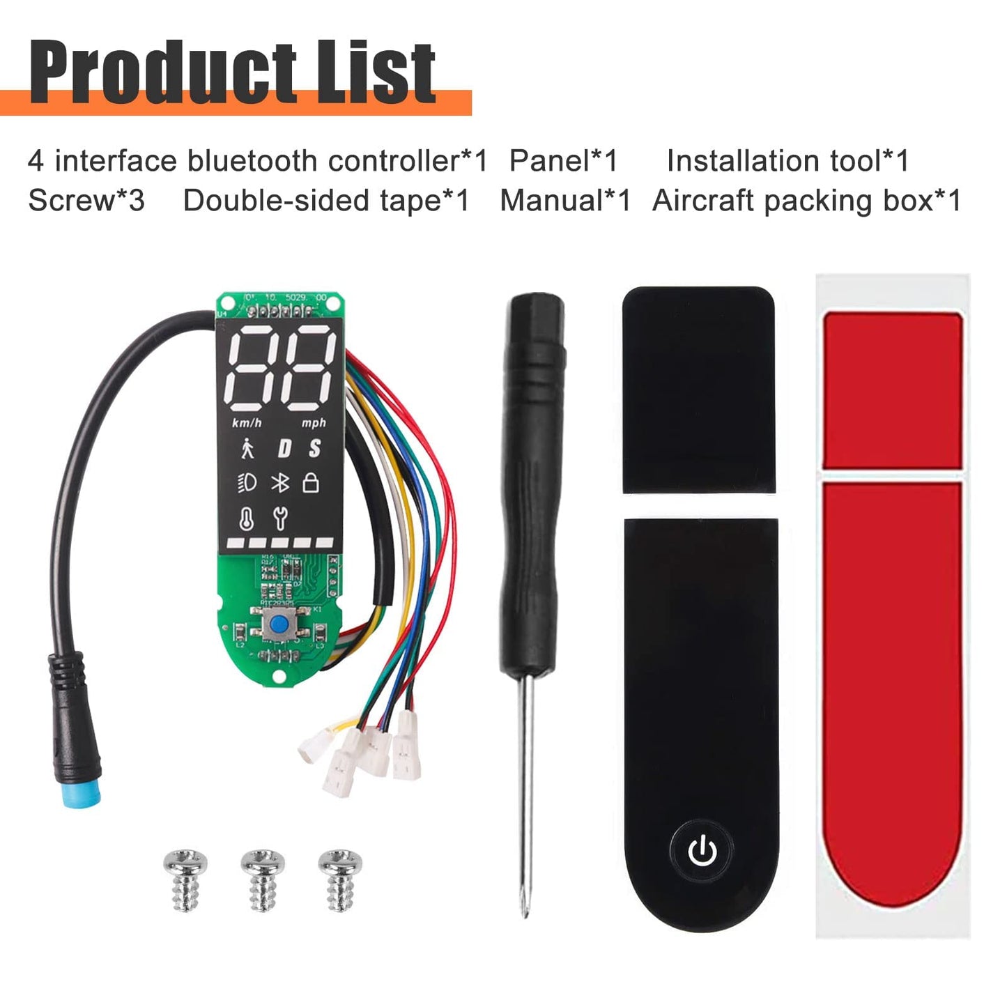Scooter dashboard compatible with Xiaomi M365/M365 Pro/M365 Pro 2/1S, V2.0 upgrade electric scooter dashboard accessory with Bluetooth circuit board, screen cover roller.