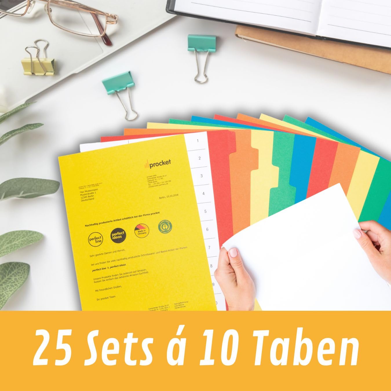 perfect line A4 folder tabs, 10 pieces, set of 25 (5 x 5-pack), cardboard, MADE IN GERMANY