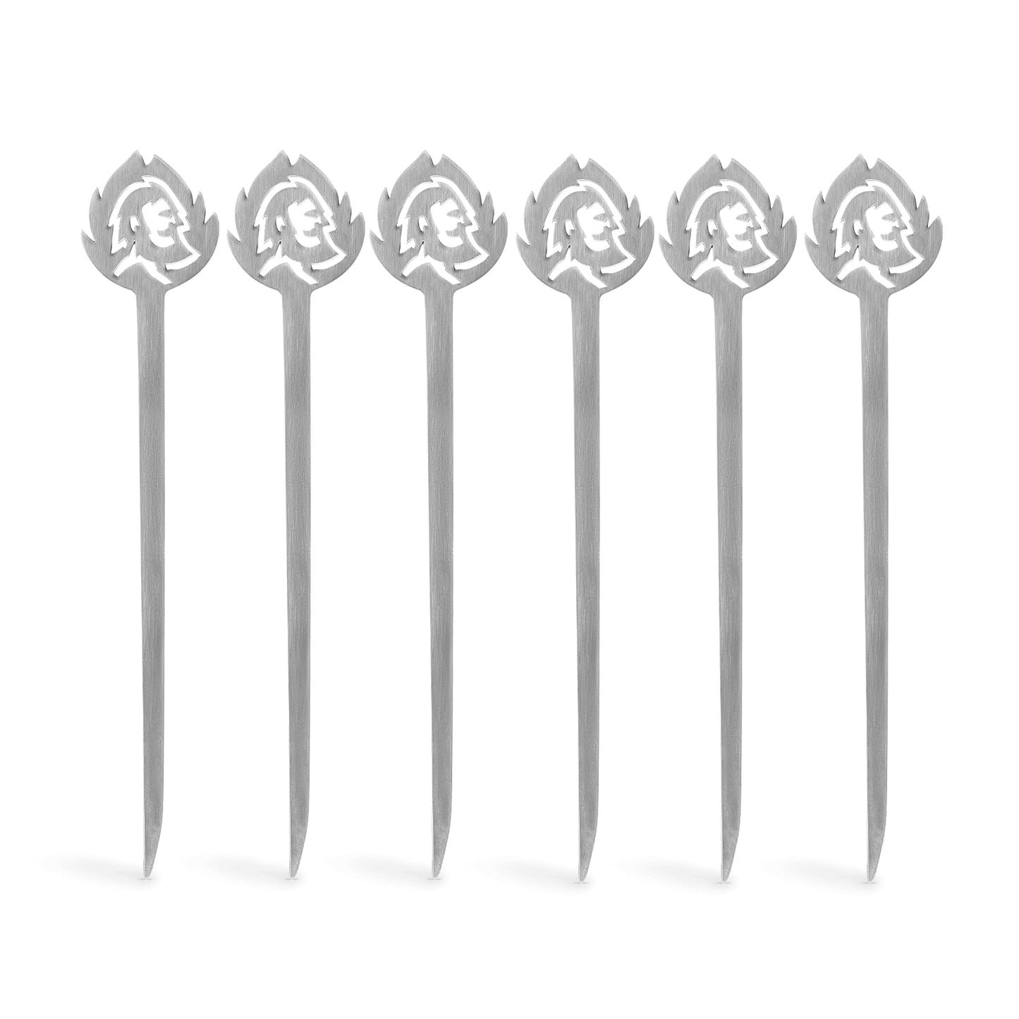 BURNHARD Burger spikes, 6 pieces, made of stainless steel, metal spikes with wide grip area, 15 cm long shashlik spikes, as meat spikes or grill spikes.