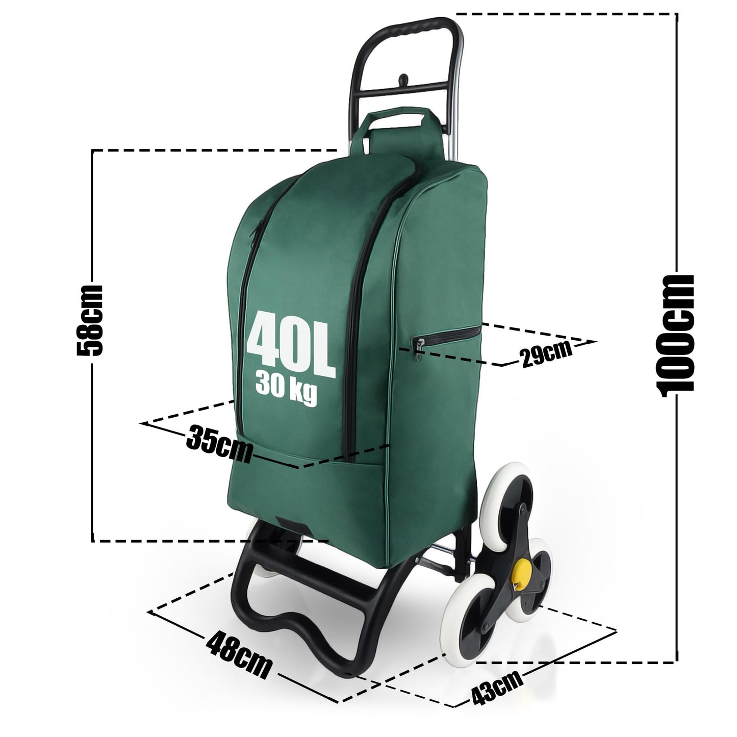 BigDean shopping trolley with stair climber function, cooler compartment & 6 large wheels - 40L foldable green - shopping cart shopping roller cooler bag shopping bag stair climber
