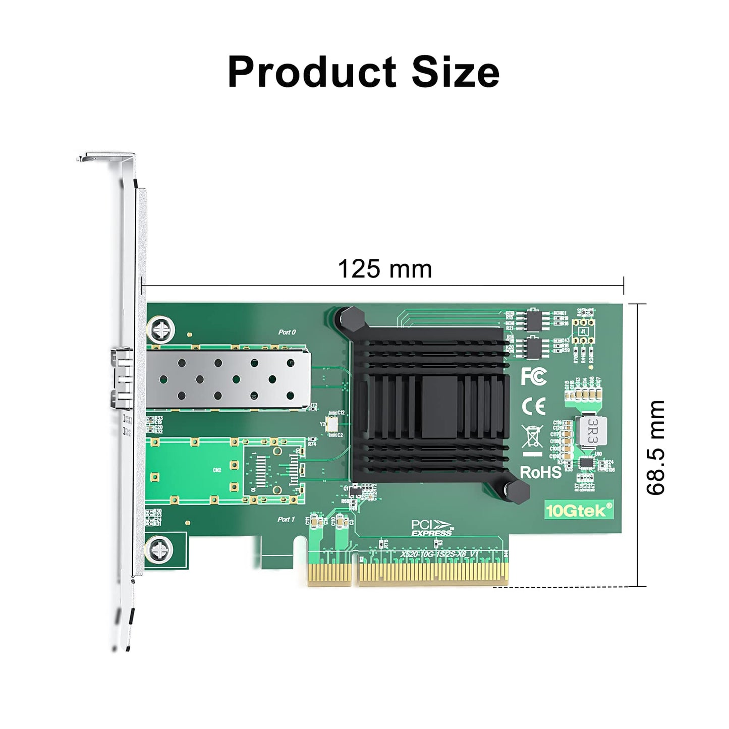 10Gtek 10GbE PCIe Network Card for Intel X520-DA1, Intel 82599EN Controller, Single SFP+ Ports, 10Gbit PCI Express x8 LAN Adapter, 10Gb NIC for Windows Server/Linux/VMware