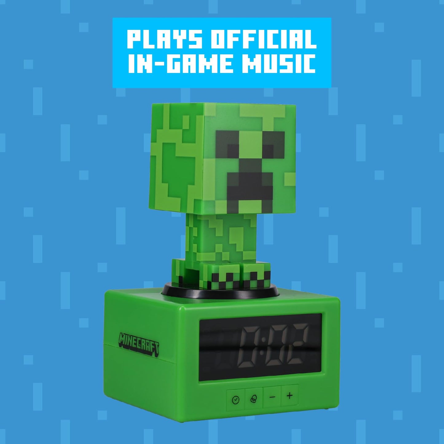 Minecraft Creeper Alarm Clock - Officially Licensed Icon Music & Night Light for Kids and Teens, Gaming Room Accessory, Gamer Enthusiasts Novelty Gift