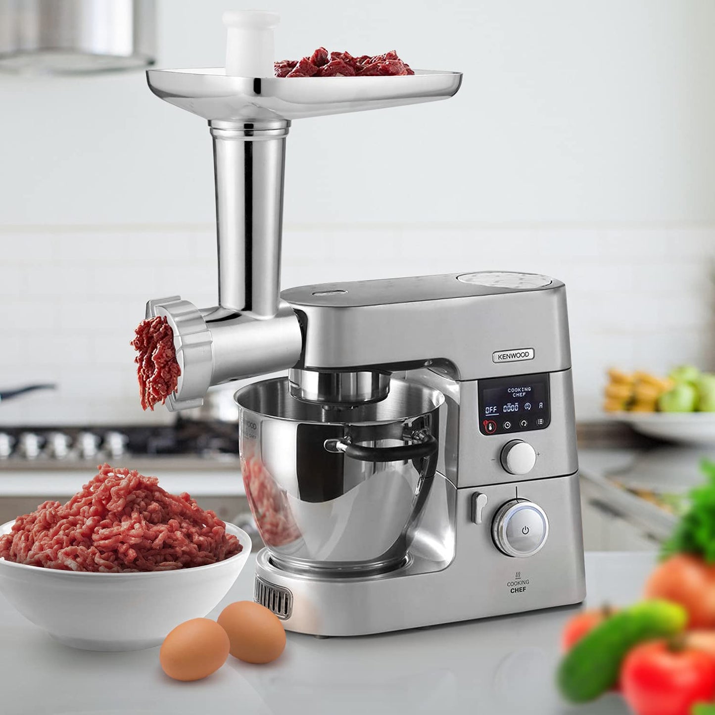Gdrtwwh Meat Grinder Attachment suitable for all Kenwood Chef and kMix Kitchen Machines, with 2 sausage filling tubes and 4 grinding discs.