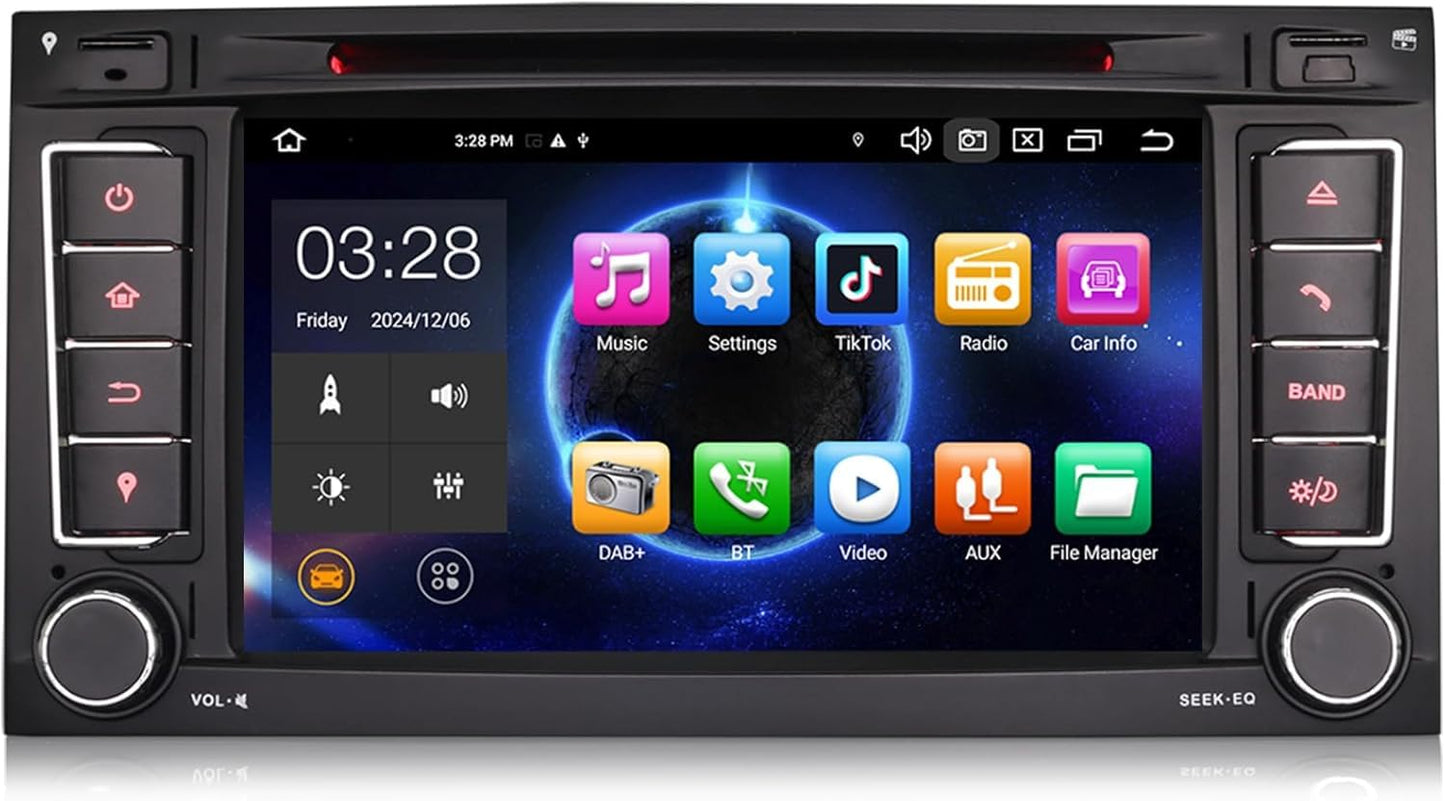 7" Android 14 car radio for VW Touareg T5 Multivan GPS Navigation Carplay Android Auto DSP Bluetooth 5.0 A2DP WiFi 4G Dab+ OBD2 TPMS DVD Touchscreen Octa Core 4GB RAM + 64GB ROM