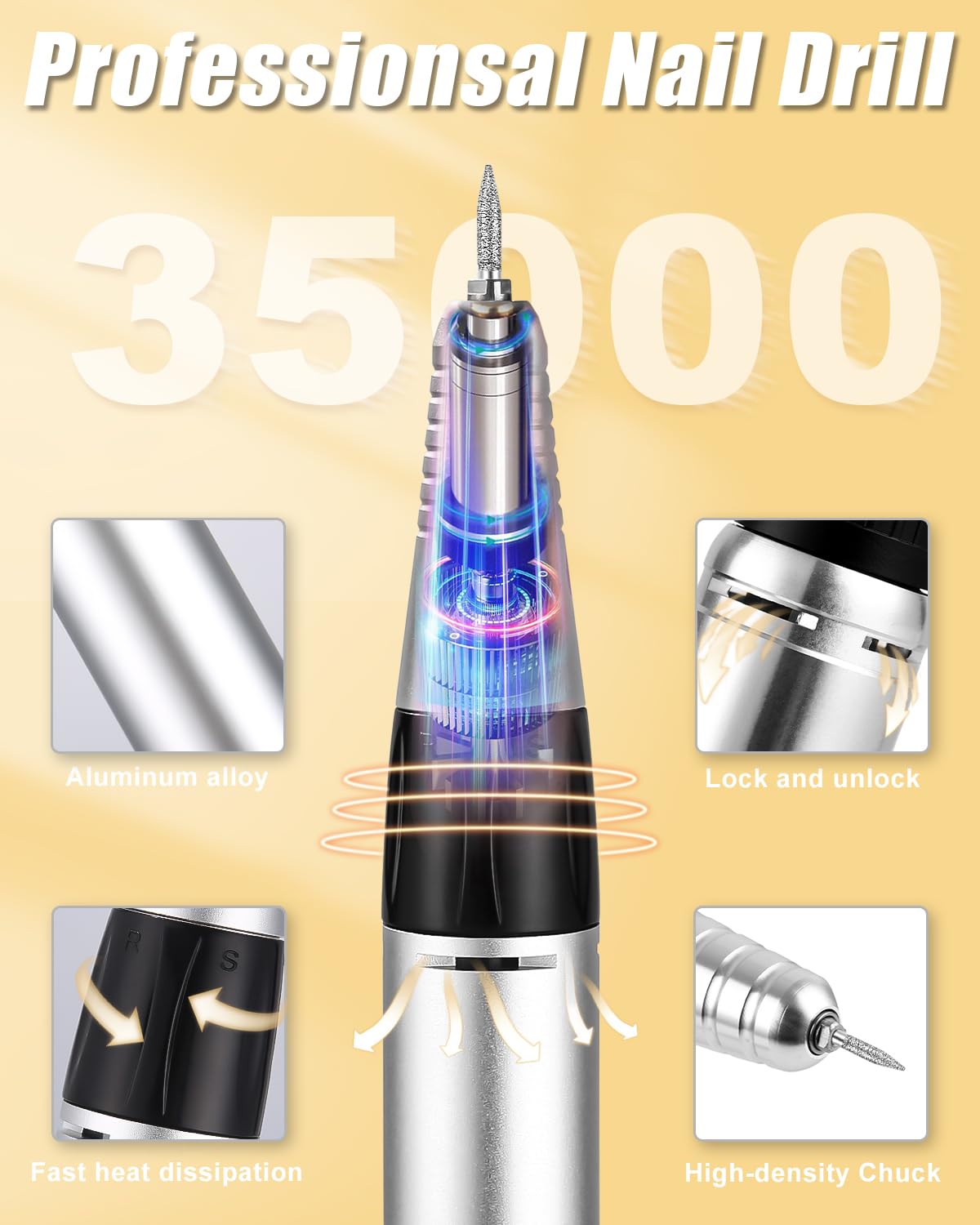 jutyum Electric Nail Drill for Gel Nails, 35000 RPM, Electric Nail File with LCD Display, Drill Bits for Gel Nails, Electric Nail Files for Gel Nails, Electric Nail File with Foot Pedal, 6 Pcs.