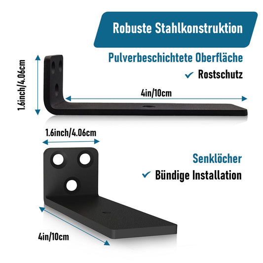 6 pieces of shelf brackets, heavy duty black shelf supports wall brackets support black metal L-bracket with mounting screws for living room | office | kitchen for shelves support (4"x6")