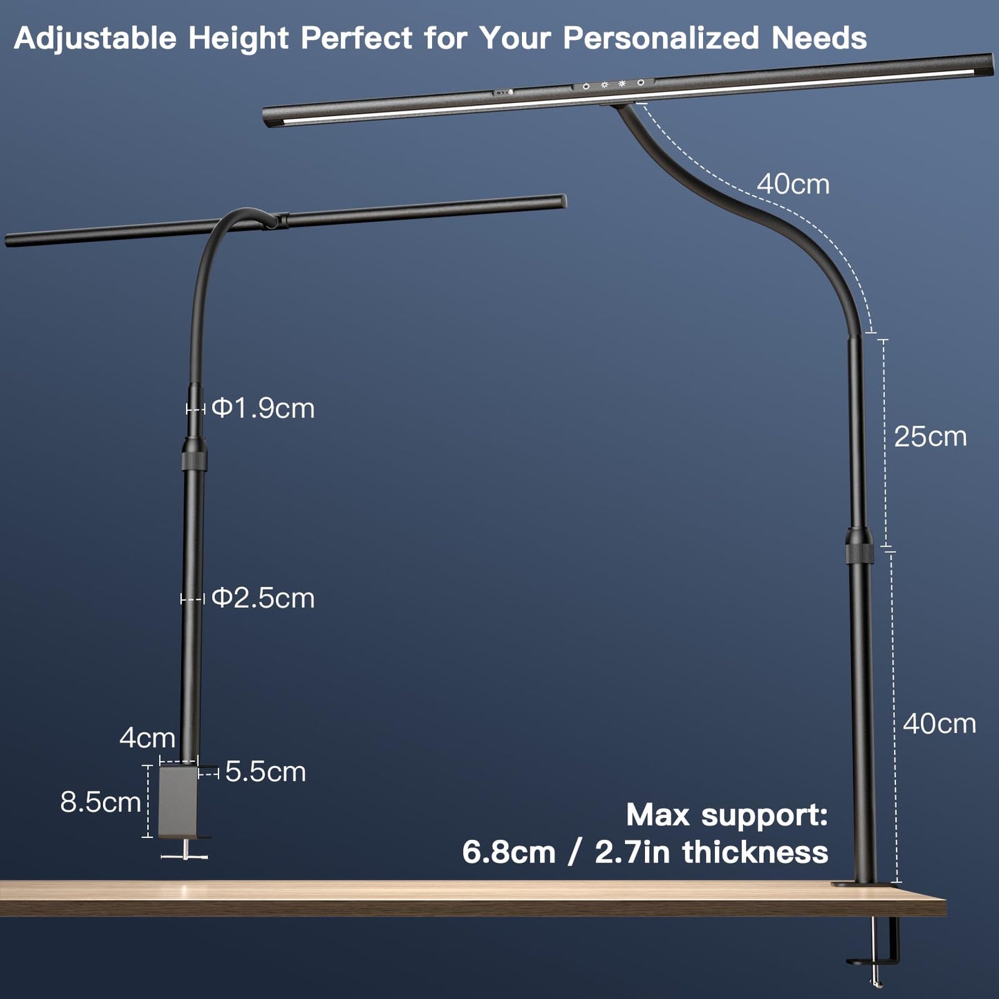EYOCEAN desk lamp LED, 24W 80CM table lamp with gesture control, dimmable daylight lamp eye protection monitor lamp for office workers readers architects tailors.