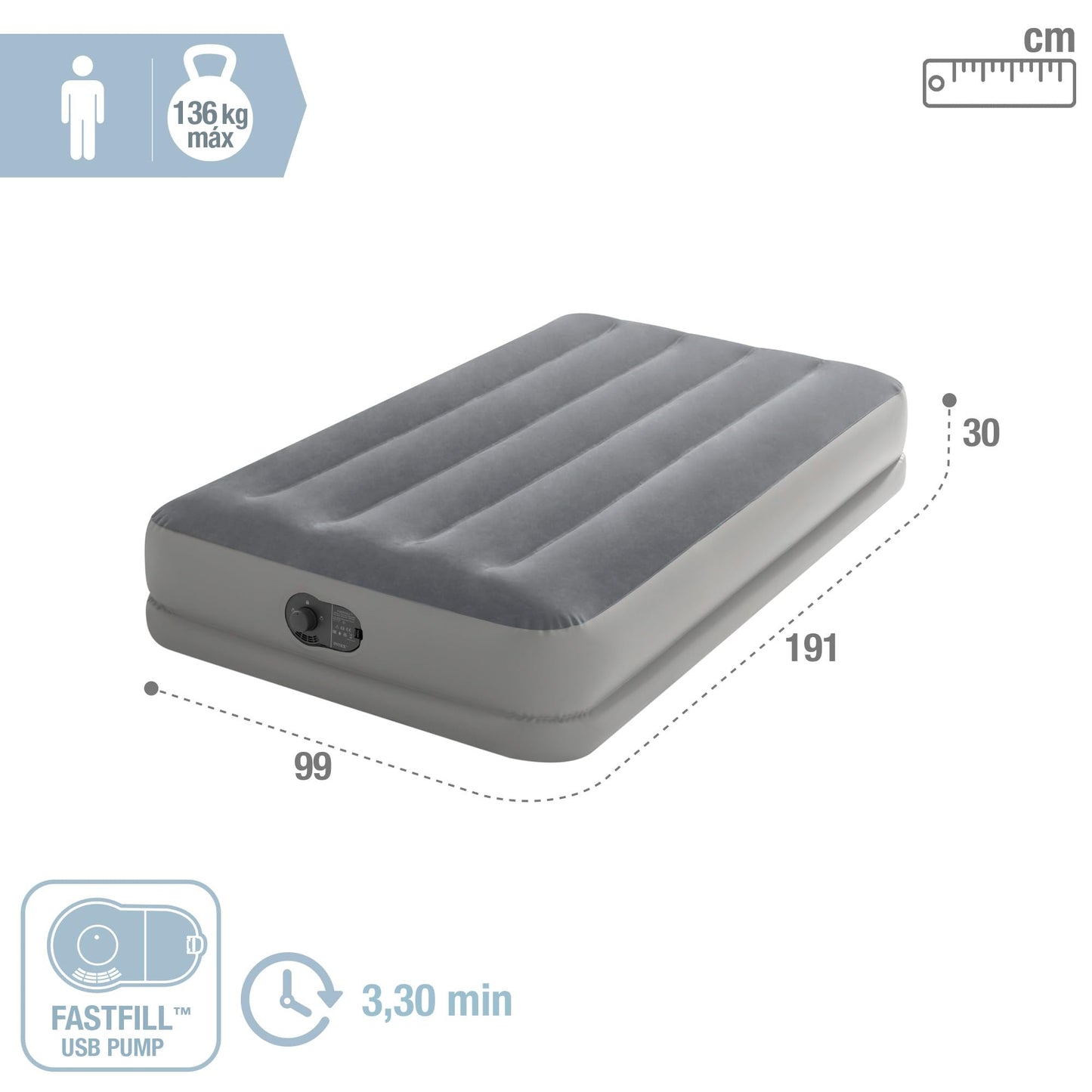 Intex Twin Dura-Beam Prestige Airbed with Fastfill USB Pump, Inflated Size: 39" x 75" x 12" (64112)